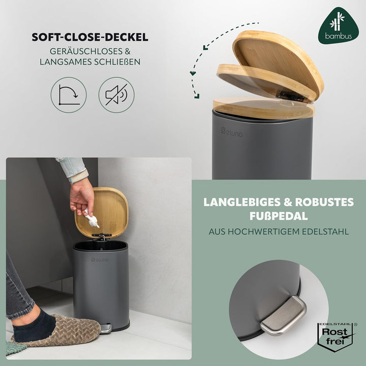 eluno Badezimmer Zubehör Set FRAMURA 2tlg. bestehend aus 1 Kosmetikeimer mit Soft-Close Deckel und 5