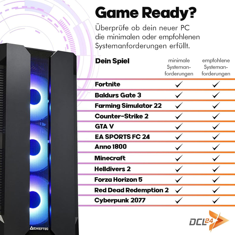 dcl24 Gaming PC AMD Ryzen 9 7900X, RTX4060 8GB - 1000GB SSD, 32GB DDR5, Gamer PC mit 12x5.6 GHz, Zoc