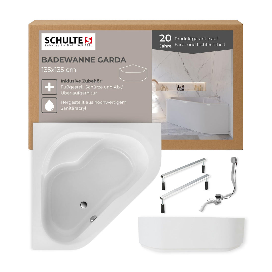 Schulte Badewanne 135x135 Set inkl. Schürze, Fussgesetell, Ab- und Überlauf, Modell A aus hochwertig
