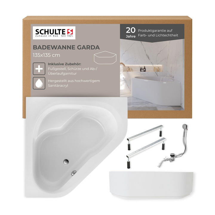 Schulte Badewanne 135x135 Set inkl. Schürze, Fussgesetell, Ab- und Überlauf, Modell A aus hochwertig
