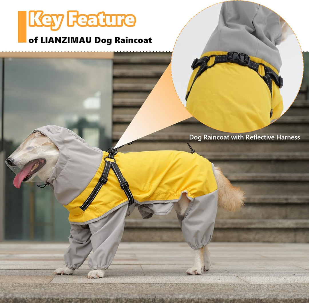 LIANZIMAU Regenmantel Hund Hunderegenmantel Wasserdicht mit Transparenter Kapuze - Reflektierender H