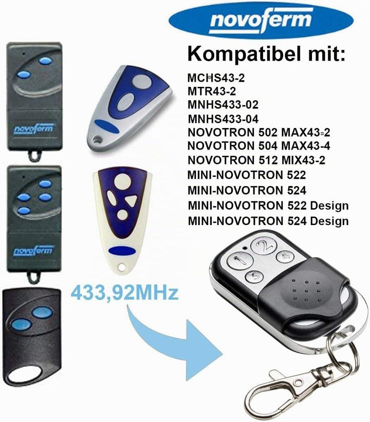 Garagentor Gate Transmitter Handsender für NOVOFERM NOVOTRON 502/504/512/522/524 Frequenz 433,92 MHz