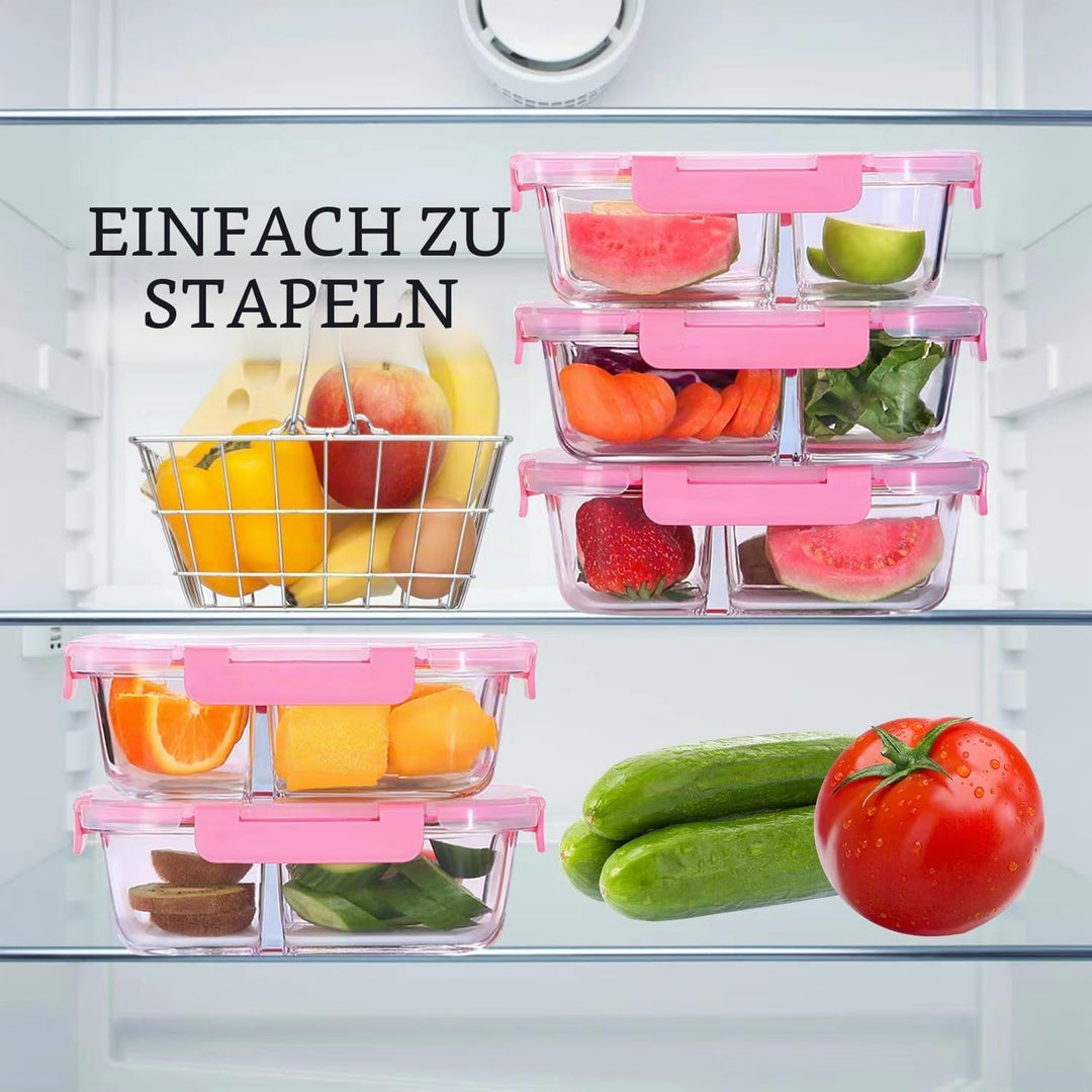 Meal Prep Boxen Glas 3 Fächer (3Stück, 1040ml) Meal Prep Boxen Glas mit Trenner Meal Prep Glas mit D
