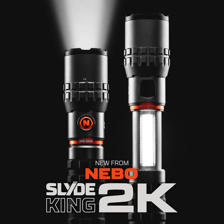 NEBO Slyde King 2K | 2000 Lumen wiederaufladbare Taschenlampe & 500 Lumen Arbeitslicht | 5 Leuchtmod