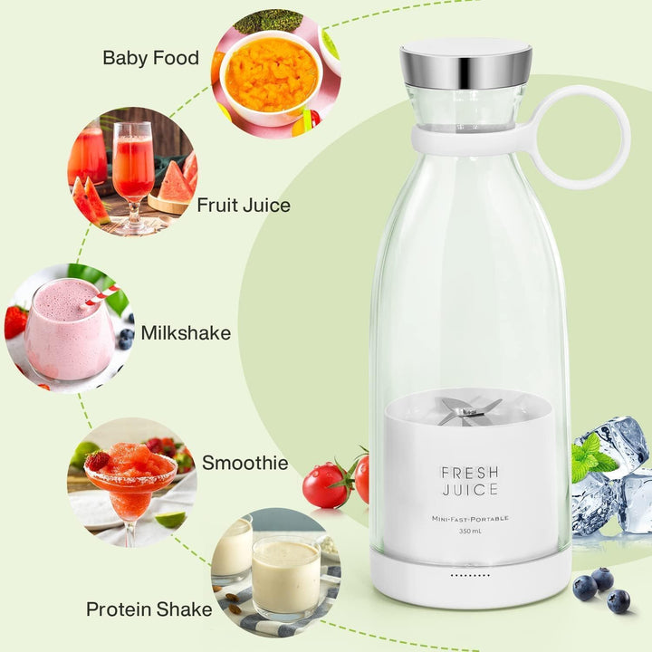 Tragbarer Mixer, 6-Klingen-Entsafterbecher für Saftshakes und Smoothies, 350 ml Mini-Mixer mit LED-A