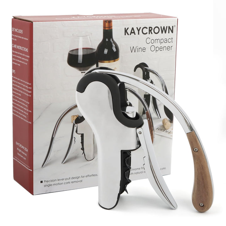 KAYCROWN Weinflaschenöffner aus Edelstahl, vertikaler Hebel-Korkenzieher mit integriertem Folienschn