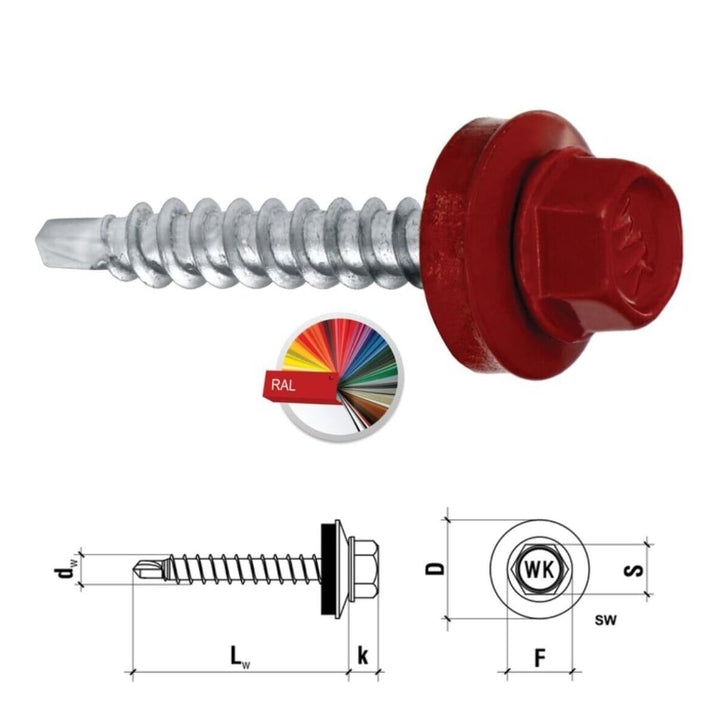 Bohrschrauben 4,8 х 55 mm 200 Stück RAL: 3011 - Braunrot Trapezblechschrauben - 03130155