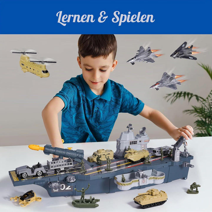 Militär Flugzeug Spielzeug, Militär Figuren mit Panzer Flugzeugträger Schlachtschiff, U-Boot, Kampfj