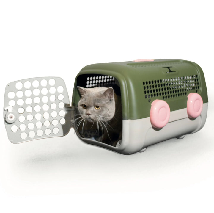 UNITED PETS A.U.T.O. Transportbox für Hunde und Katzen, robust, hergestellt in Italien, Grün/Taupe,