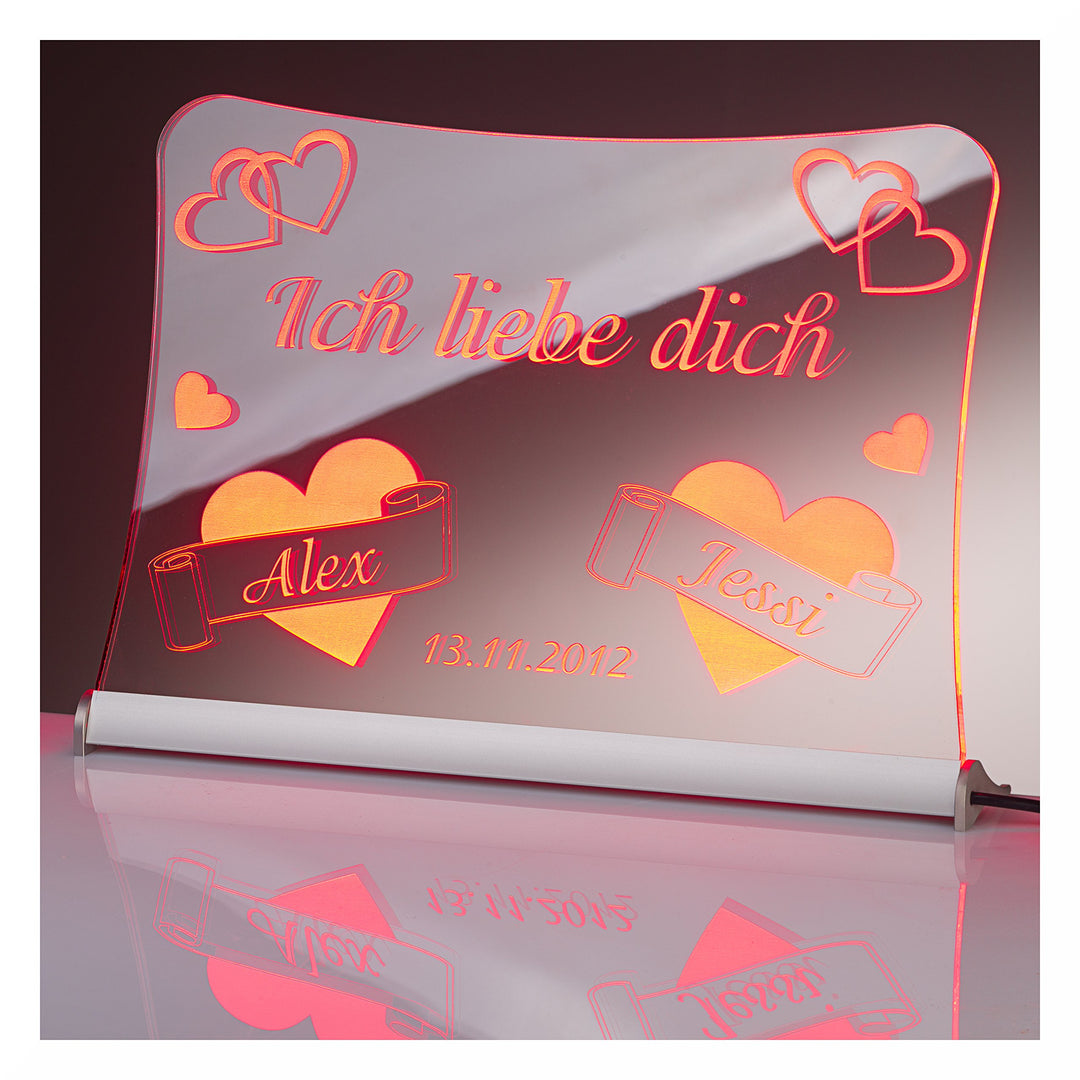 LED Acrylglas Schild"Ich liebe dich", 30x20 cm, mit persönlicher Laser Gravur (rot), rot