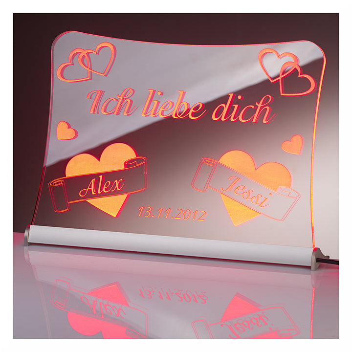 LED Acrylglas Schild"Ich liebe dich", 30x20 cm, mit persönlicher Laser Gravur (rot), rot