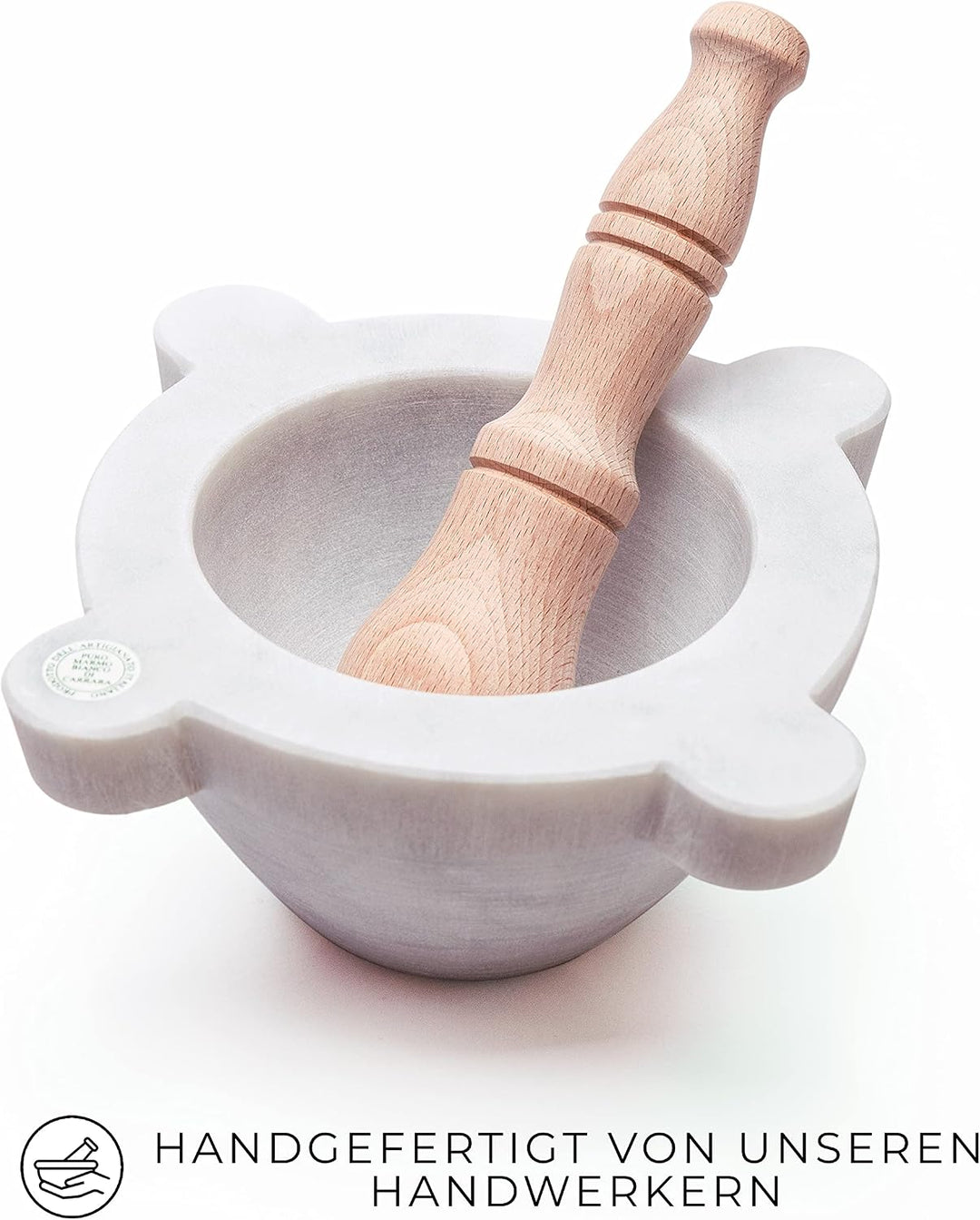 Mörser Aus Marmor Weiss Carrara Marmor Mit Stössel Bembo – Mörser Für Pesto Und Gewürze – Made in It