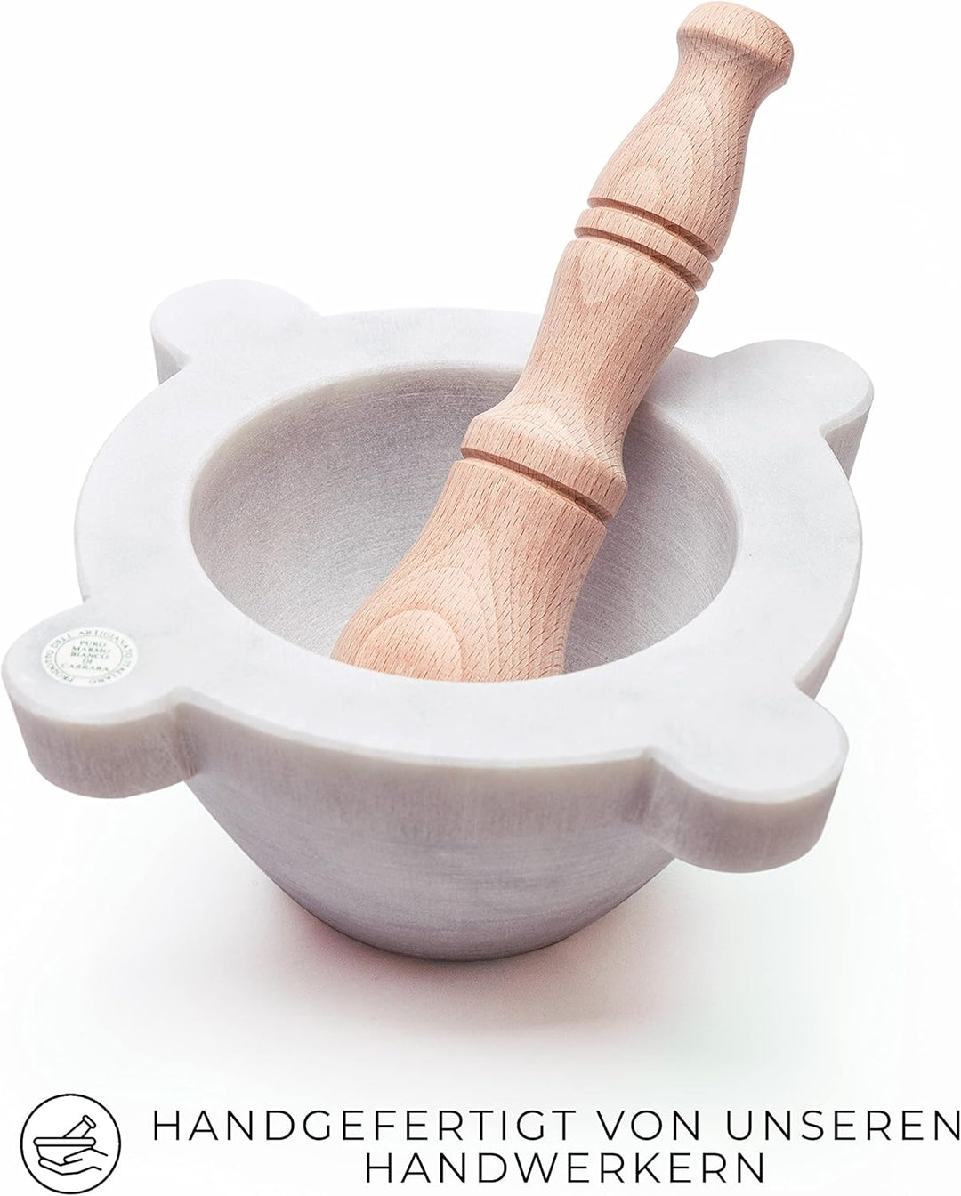 Mörser Aus Marmor Weiss Carrara Marmor Mit Stössel Bembo – Mörser Für Pesto Und Gewürze – Made in It