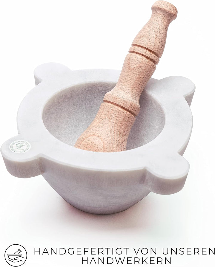 Mörser Aus Marmor Weiss Carrara Marmor Mit Stössel Bembo – Mörser Für Pesto Und Gewürze – Made in It