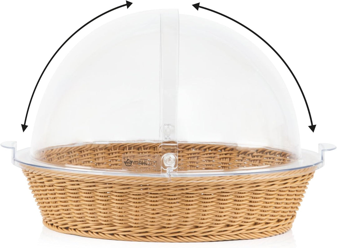 Mahlzeit Rattan Brotkorb mit Deckel | 42 x 39 x 29 cm | Rund | Brotkasten mit Sichtfenster, Brotkast