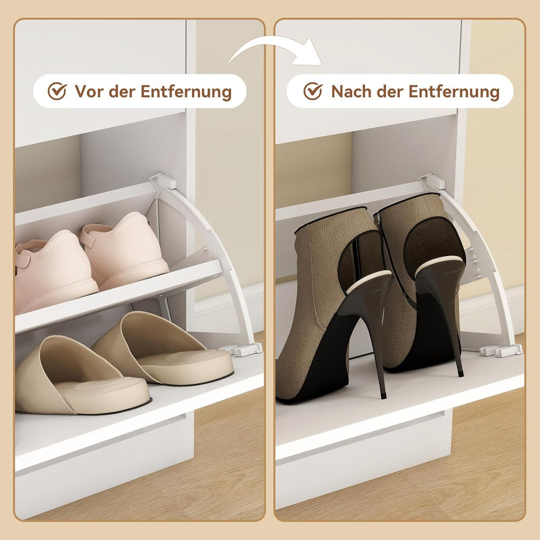 YOURLITE Schuhschrank Schmal, Schuhkipper mit 2 Klappen und 2 Schubladen, Weiss Schuhregal, Trennwan