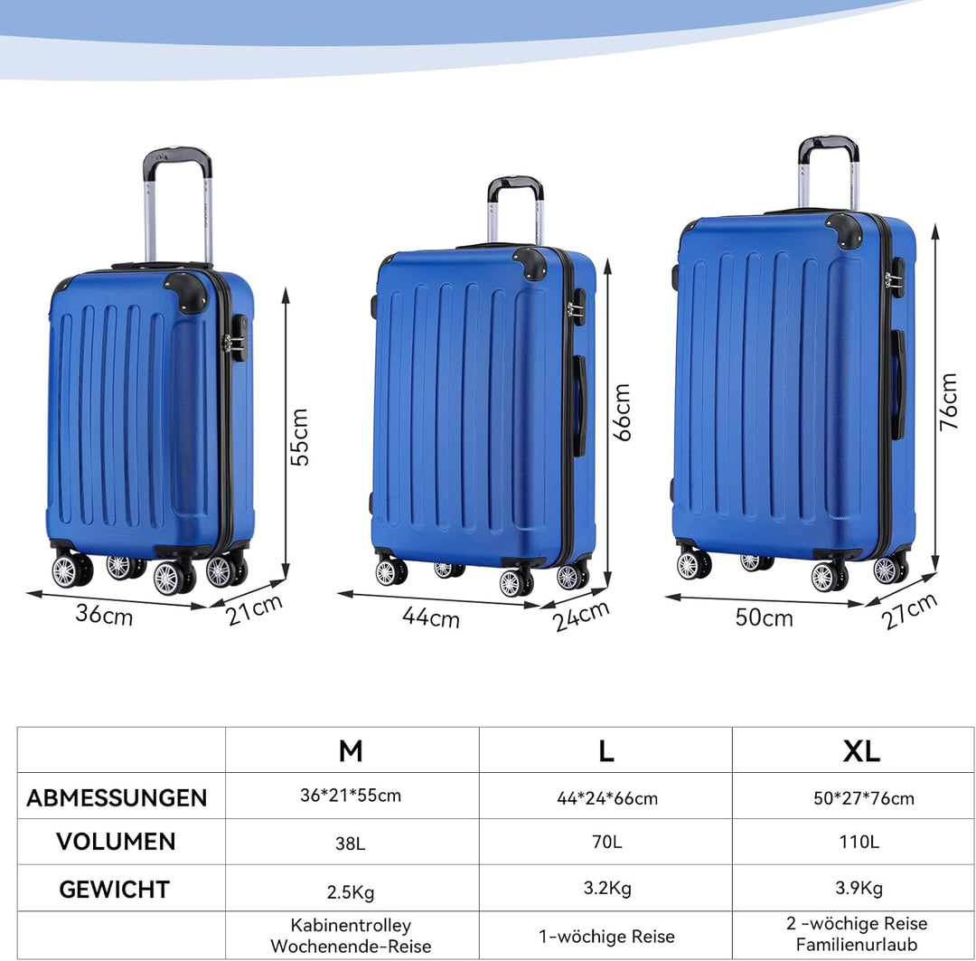 BEIBYE 2045 Zwillingsrollen 3tlg. Reisekoffer Koffer Kofferset Trolleys Hartschale in 14 Farben