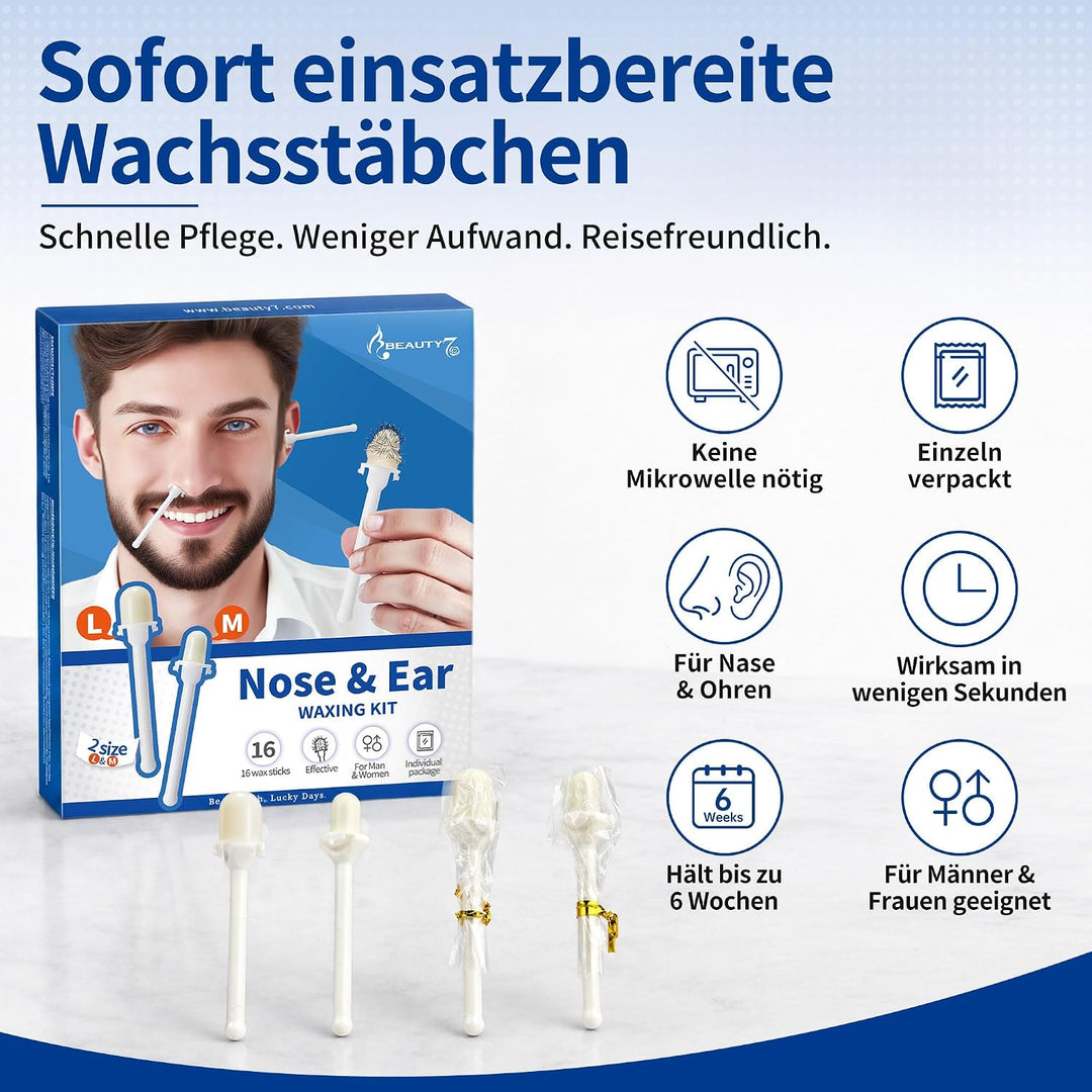 Beauty7 16 gebrauchsfertige Wachsstäbchen Nasen- und Ohrenhaarentfernung Schmerzfrei Nasenwachs Nase