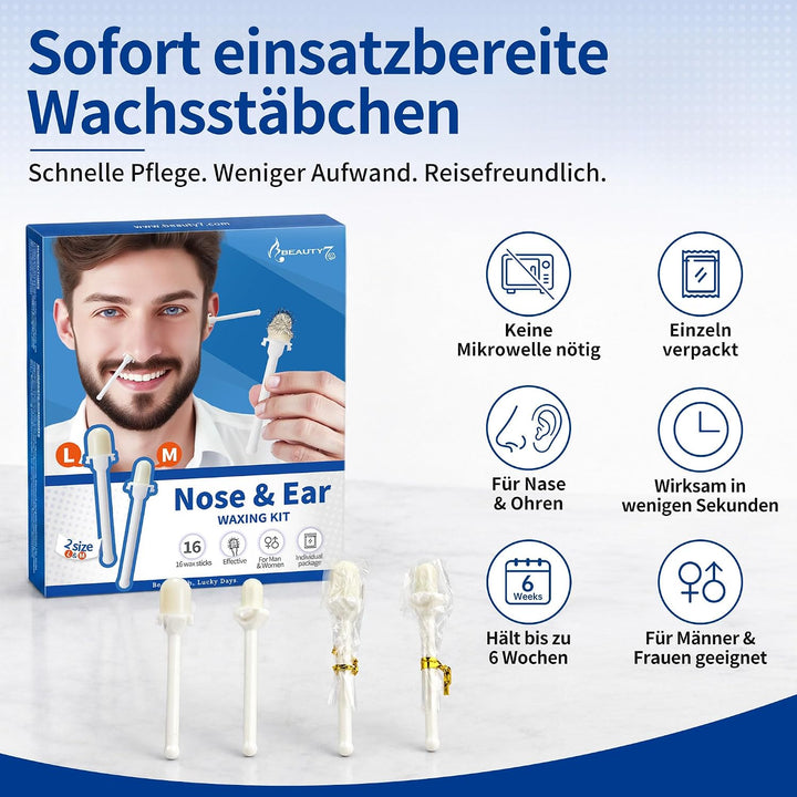 Beauty7 16 gebrauchsfertige Wachsstäbchen Nasen- und Ohrenhaarentfernung Schmerzfrei Nasenwachs Nase