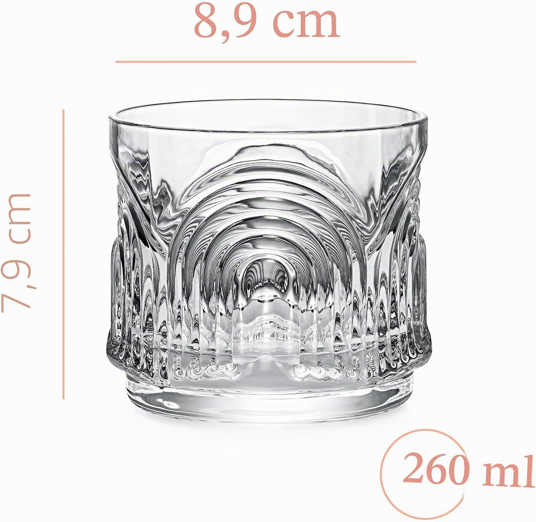 GLASSIQUE CADEAU Vintage Art Deco 1920er Gin, Rum, Whiskey Kurze Cocktailgläser mit Relief | 4er Ges