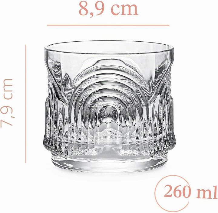 GLASSIQUE CADEAU Vintage Art Deco 1920er Gin, Rum, Whiskey Kurze Cocktailgläser mit Relief | 4er Ges