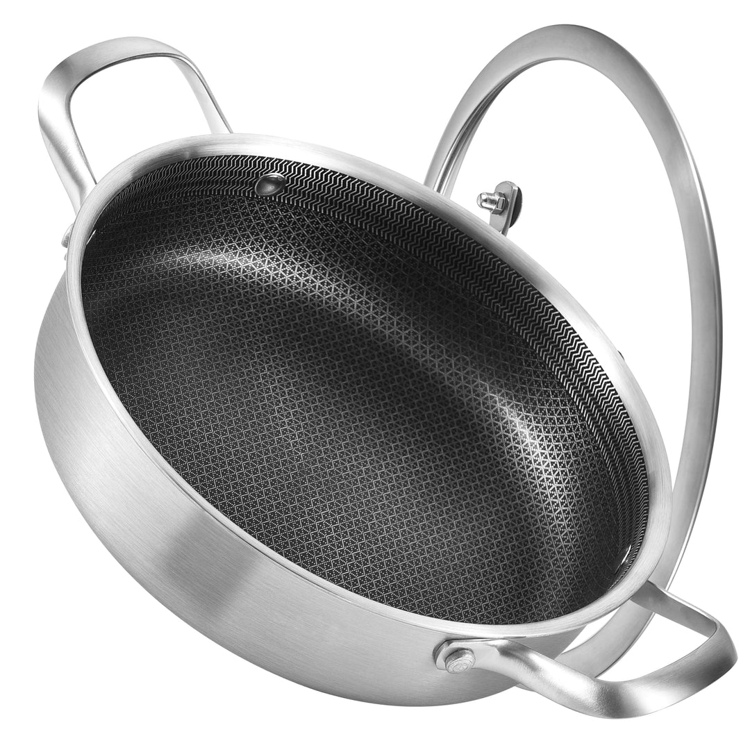 Inqibee Schmorpfanne 24 cm Hoher Rand, Schmortopf mit Deckel 2.8L, Edelstahl 18/10 antihaftbeschicht
