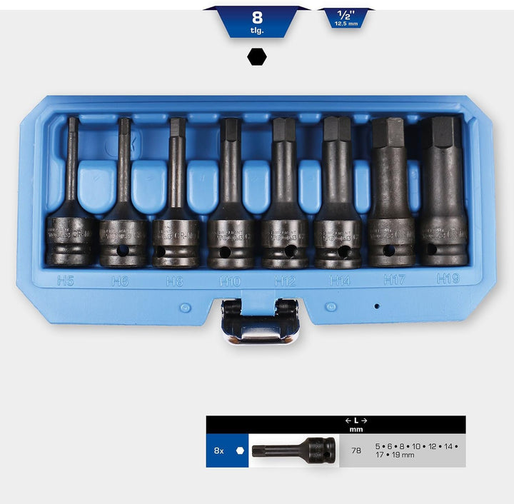 BRILLIANT TOOLS BT022615 1/2" Kraft-Bit-Stecknuss Innensechskant, 5-19 mm Satz, 8-TLG. [Powered by K