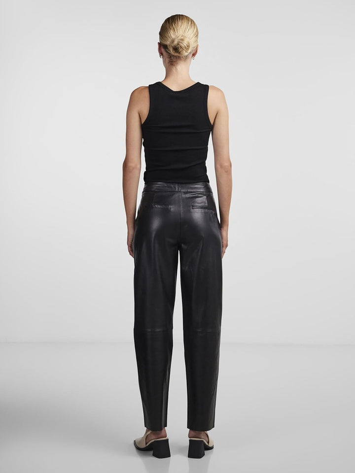 YAS Damen Yasline Hmw Leather Pant Noos Hose XS Schwarz, XS Schwarz