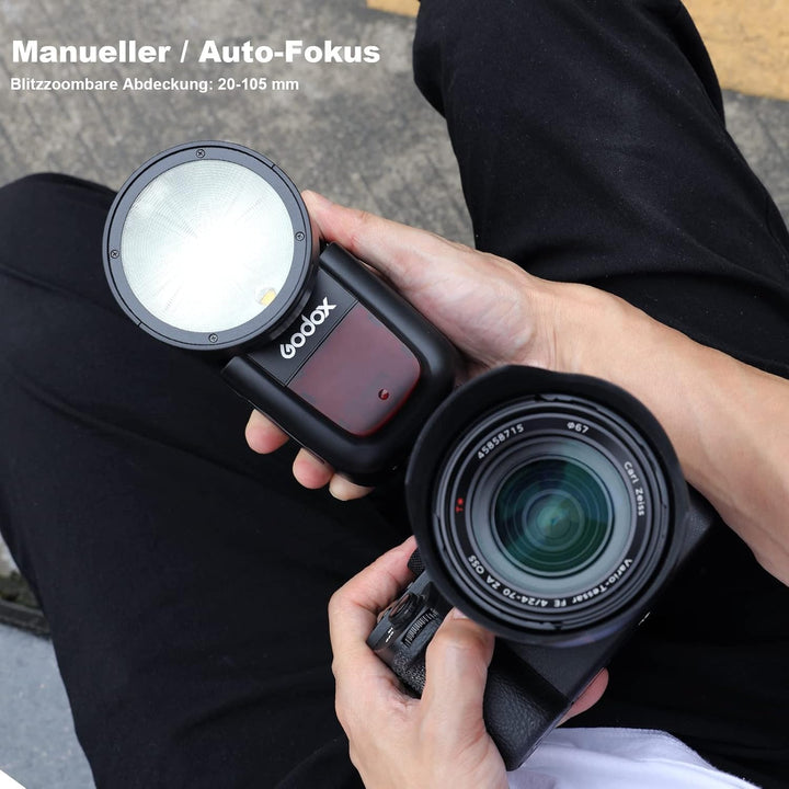 GODOX V1-S TTL Rundkopf Kamerablitz Kit,Rundblitz 2,4G 1/8000 HSS Speedlite 76W mit 2*VB26A Akku und