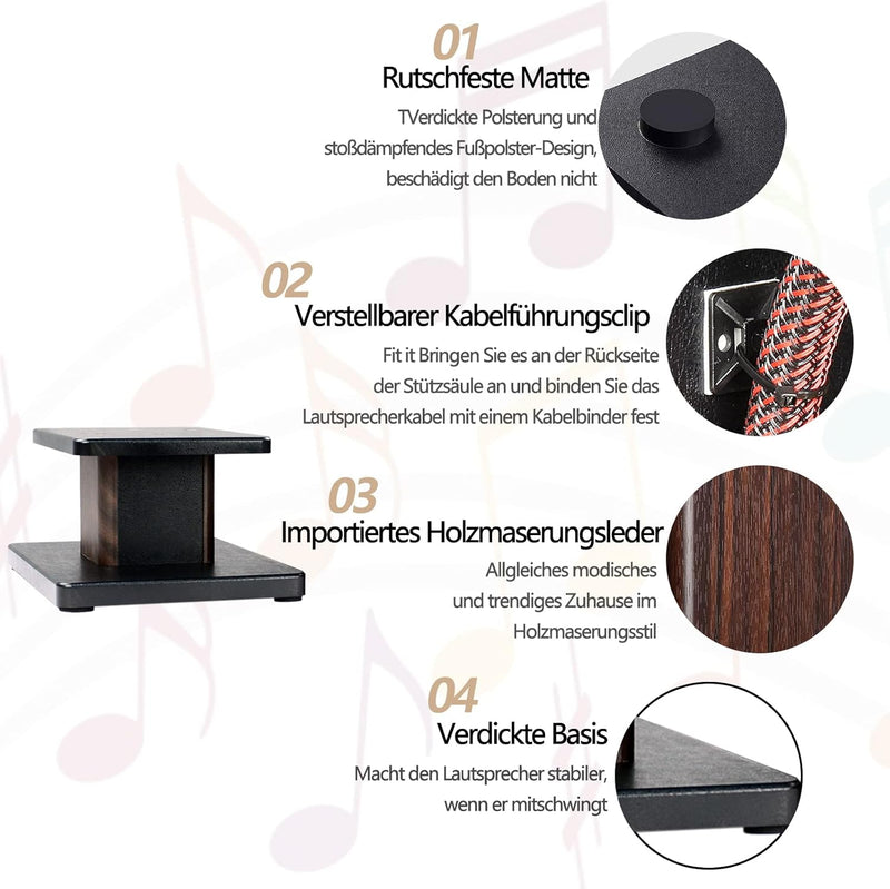 BQKOZFIN Lautsprecherständer 15 cm hoher Boxenständer Holz, 2er-Set, Speaker Stand geeignet für Rega