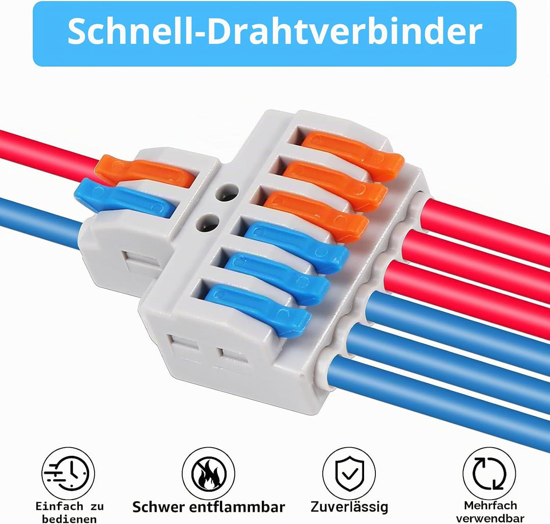 20 Stück Verbindungsklemme, 2 in 6 Out Quick Wire Connectors, Electrical Lever Nuts Wire Connectors