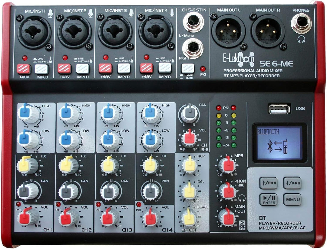 E-Lektron SE-6 Live Mischpult 6-Kanal Mixer inkl. USB/Bluetooth/Soundkarte/Phantom