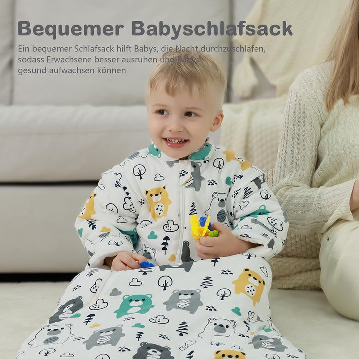 Baby Schlafsack 3.5 Tog Winter Langarm von Geburt bis 4 Jahre alt | 100% Baumwolle ,Abnehmbare Ärmel