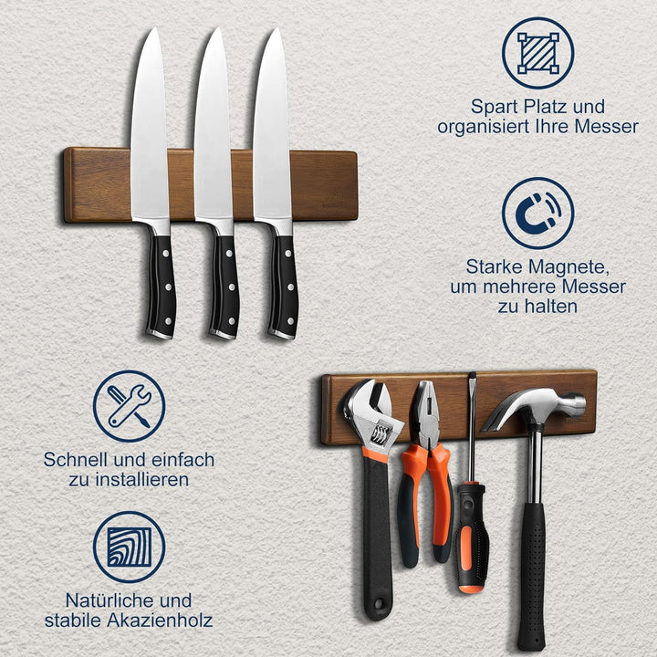 ENOKING Magnetleiste Messer 26 cm, Messerblock Magnetisch ohne Messer, Magnet Messerhalter aus Akazi