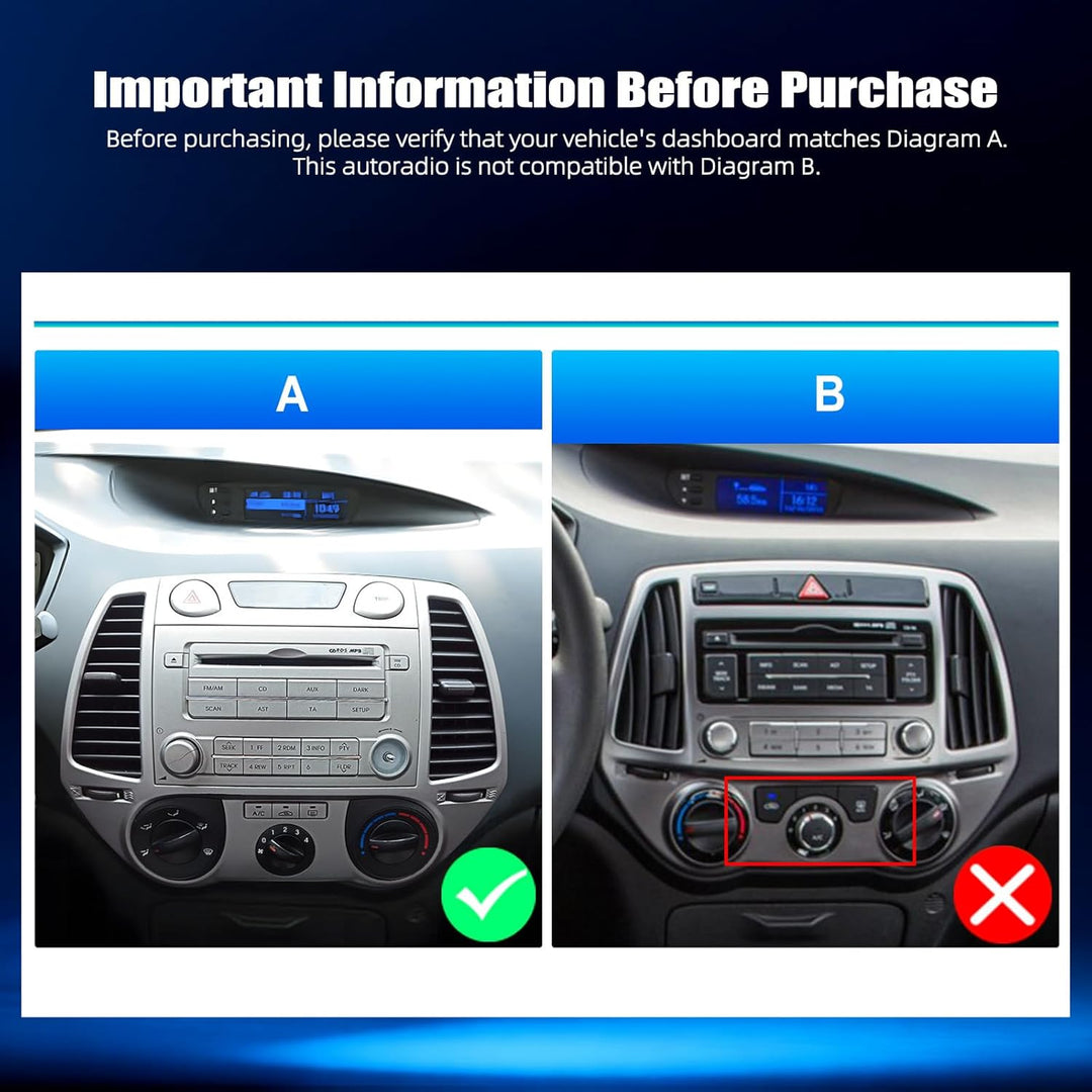 CAMECHO 2G+64G Android 15 Autoradio für Hyundai i20 2008-2012 mit Navi Wireless Carplay Android Auto