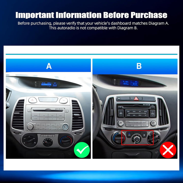 CAMECHO 2G+64G Android 15 Autoradio für Hyundai i20 2008-2012 mit Navi Wireless Carplay Android Auto