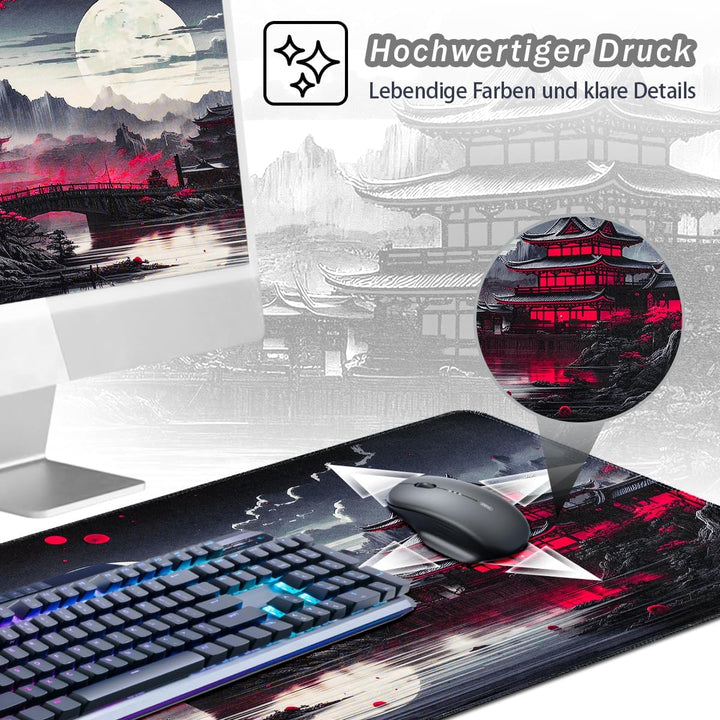 Zindoo XXL Gaming Mauspad 1200 x 600 mm – Schwarzes Anime Mousepad mit Rutschfester Gummibasis – Gro