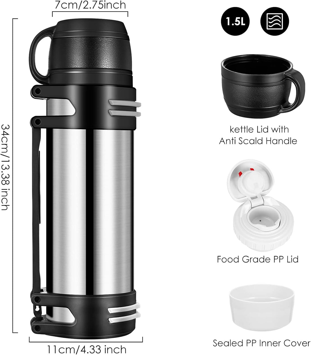 Hangrow Vakuum Isolierflasche 1.5L, Grosse Kapazität Edelstahl Vakuum Isolierflasche für Heissgeträn