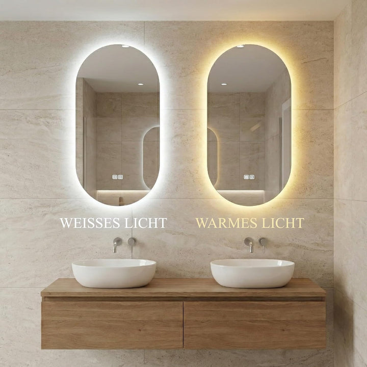 Bayt Ovaler Badezimmerspiegel mit Beleuchtung, Wandspiegel mit Licht für Badezimmer, Beschlagfrei &