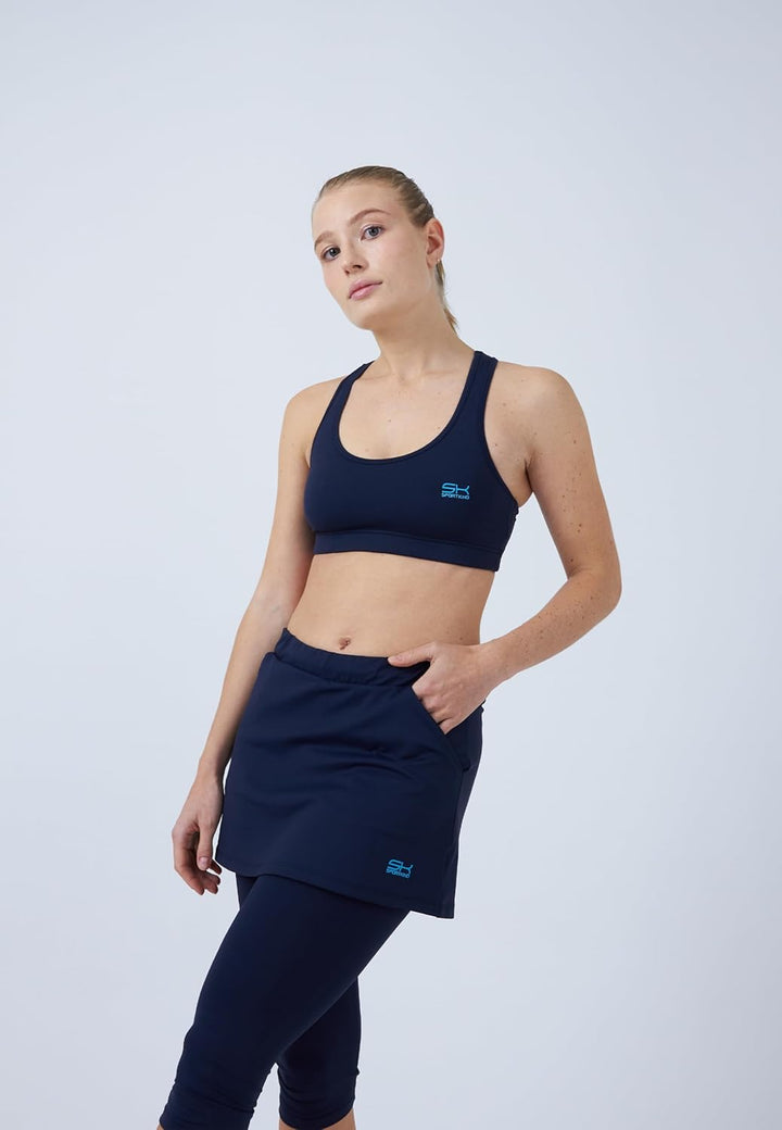Sportkind Mädchen & Damen 2-in-1 Tennisrock mit Taschen & 3/4 Capri Leggings, Laufrock, Yogahose mit