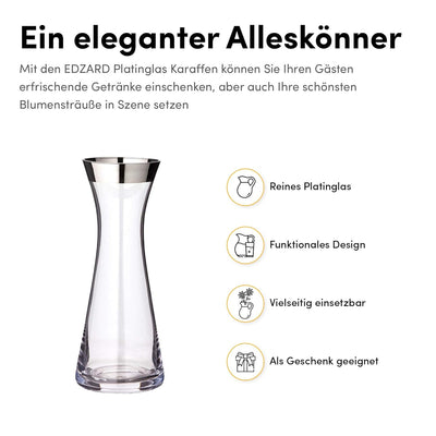 EDZARD Karaffe Hendrik, mundgeblasenes Kristallglas mit Platinrand, Wasserkaraffe aus Glas, Höhe 27