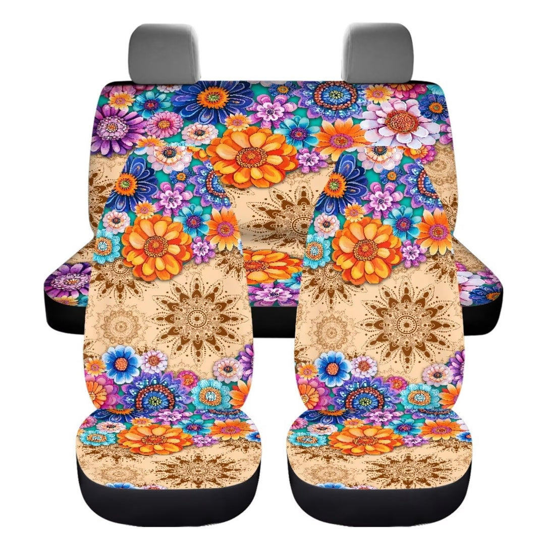 chaqlin Hippie Lotus Autositzbezug-Set für Damen, Auto-Innenzubehör, 4-teilig, universeller Autositz