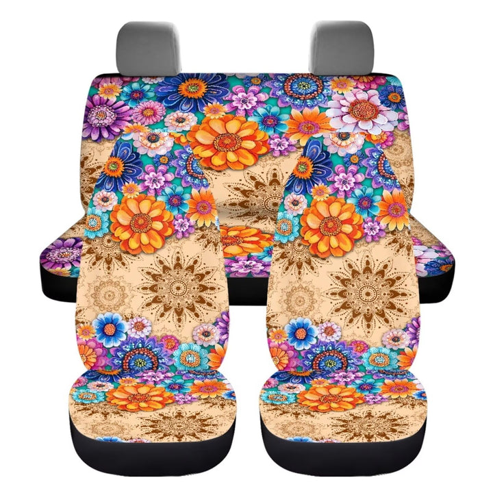 chaqlin Hippie Lotus Autositzbezug-Set für Damen, Auto-Innenzubehör, 4-teilig, universeller Autositz