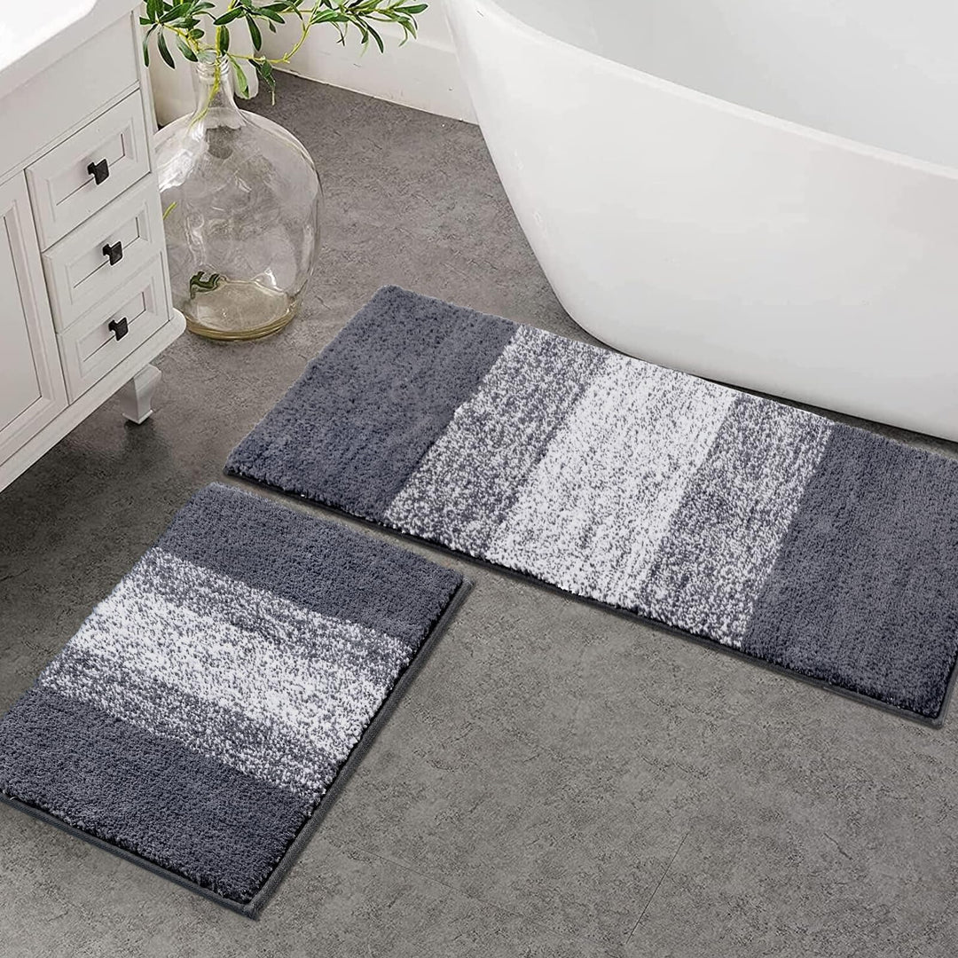 Enyhom Mikrofaser Badteppich Set 2 Teilig Grau rutschfeste Saugfähig Weiche Badematte Toilettenmatte