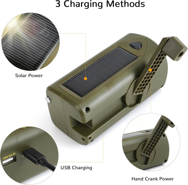 Notfallfunk, tragbares Handkurbelradio mit AM/FM, 3000 mAh wiederaufladbare Powerbank, SOS-Alarm, LE