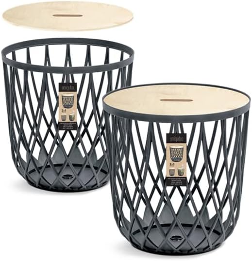 BirnePower Beistelltisch Couchtisch Korbtisch Kaffeetisch mit Holzplatte aus Bambus Tisch Aufbewarun