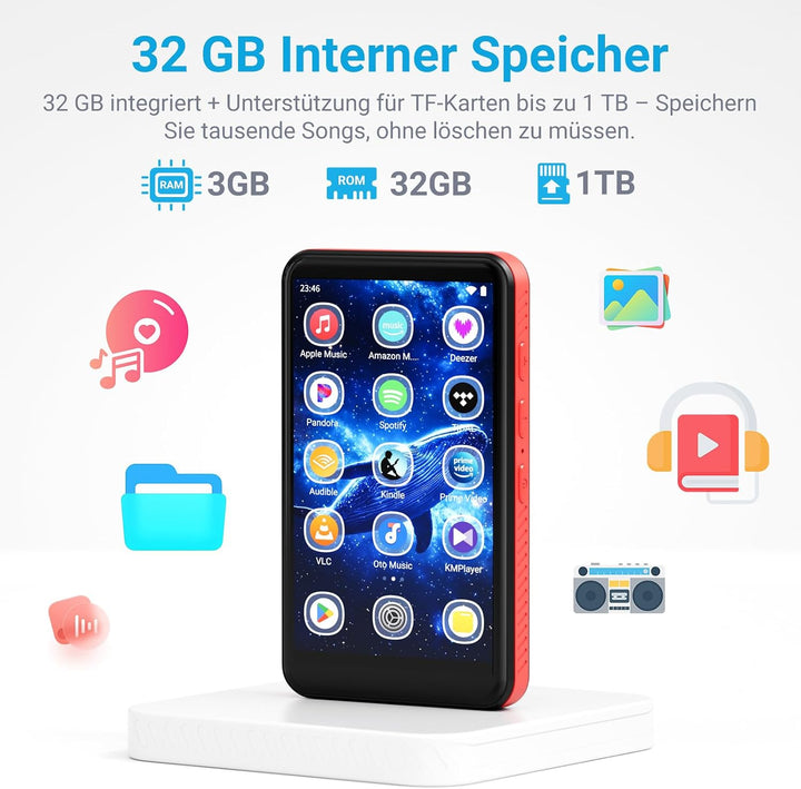 MECHEN MP3 Player Bluetooth WLAN, 4,0 Zoll Android 10 MP4 Player
