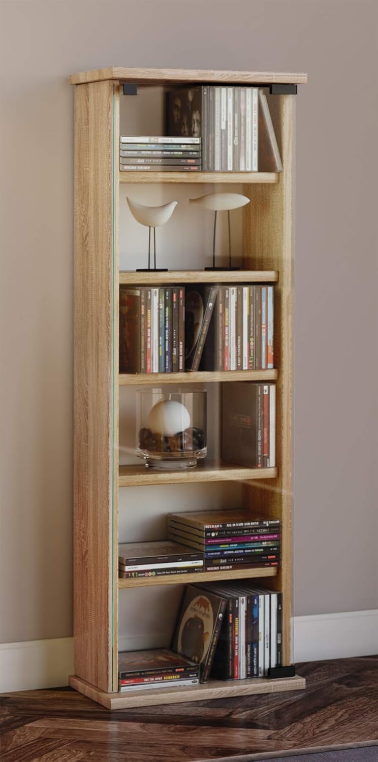 VCM Holz CD DVD Stand Regal Schrank Aufbewahrung Standregal Ständer Vetro Glastür Sonoma-Eiche