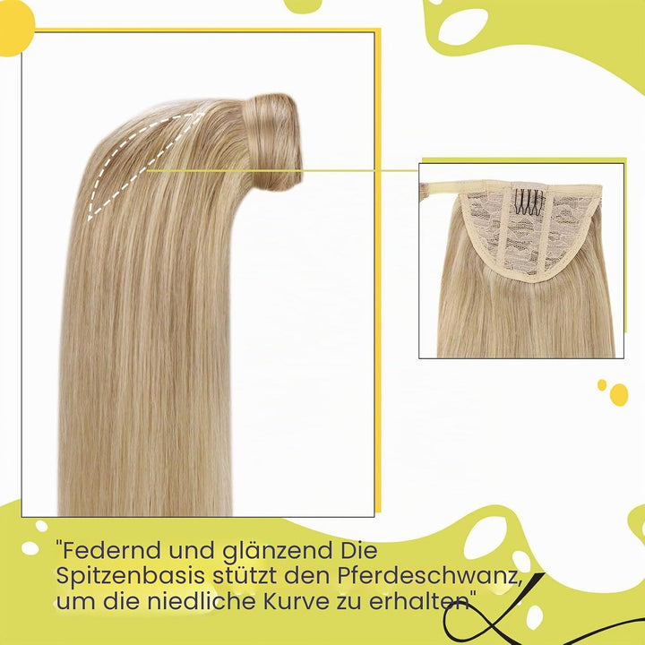 RUNATURE Blond Extensions Echthaar Zopf Highlights 45cm Unsichtbar Pferdeschwanz Ponytail Extensions