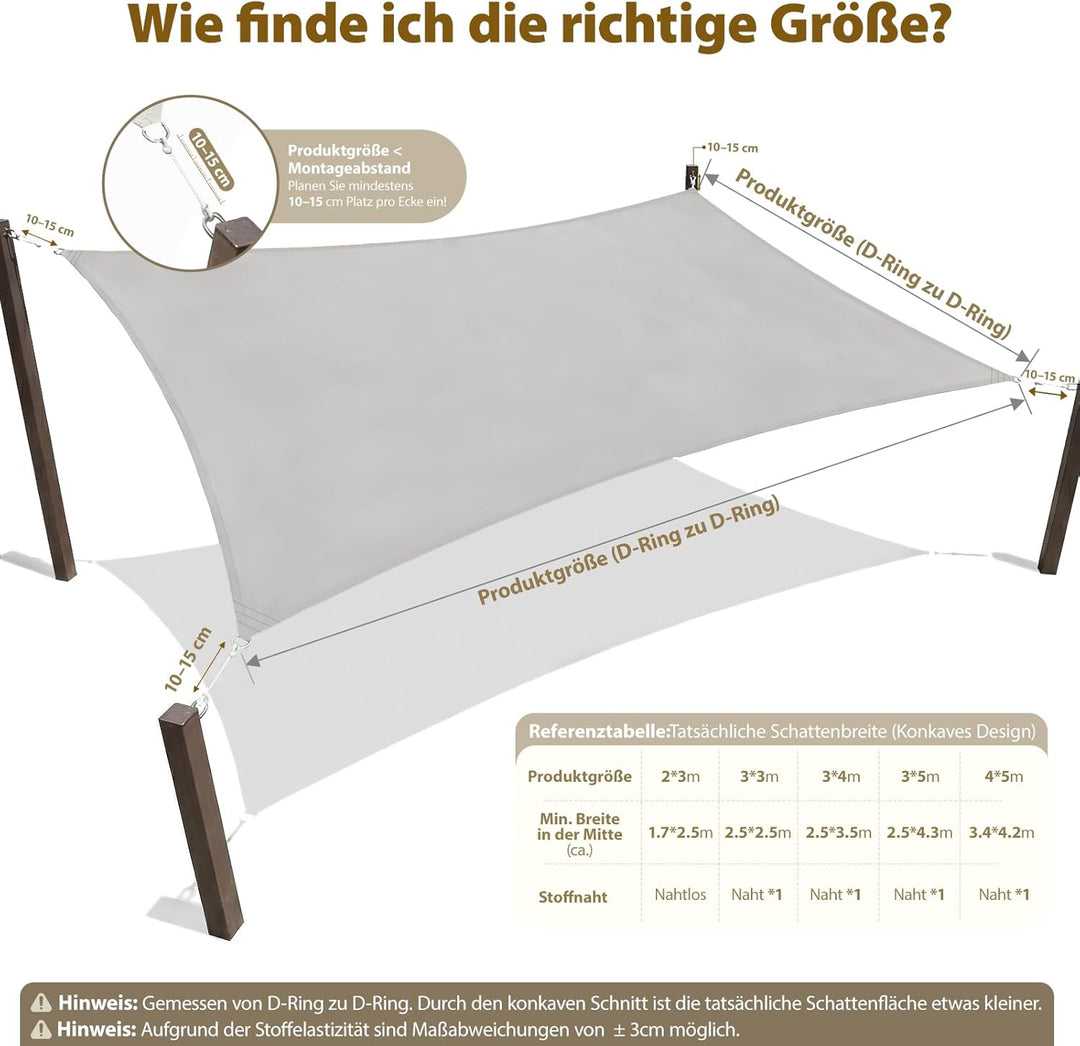 Sekey Sonnensegel Wasserdicht 2x3m Rechteckig mit Edelstahl Befestigungs Kit PES Polyester, Sonnensc